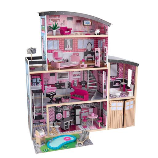 Большой искрометный кукольный дом для Барби "Сияние" (Sparkle Mansion) с мебелью 30 элементов