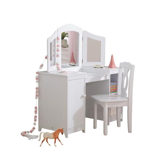 Белый деревянный туалетный столик (трельяж) для девочек "Делюкс" (Deluxe Vanity & Chair)